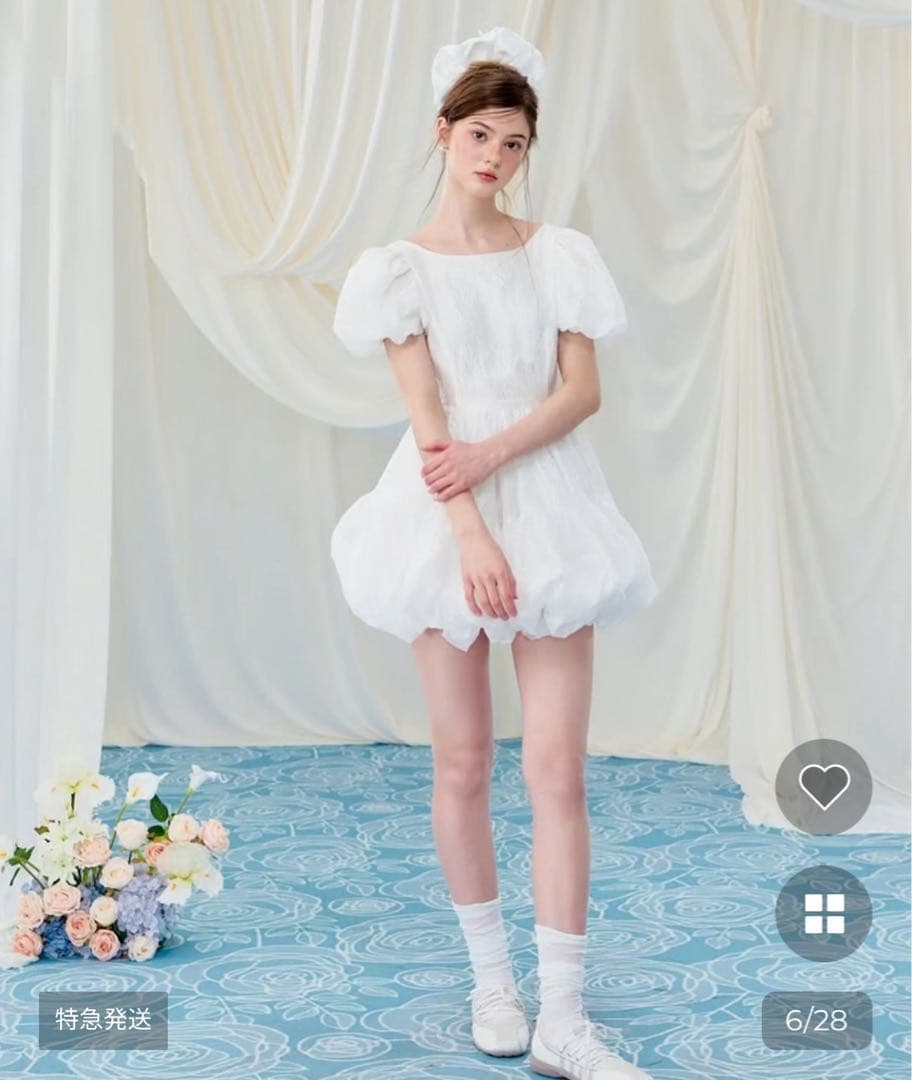 ワンピース Flower petal jacquard balloon one-piece