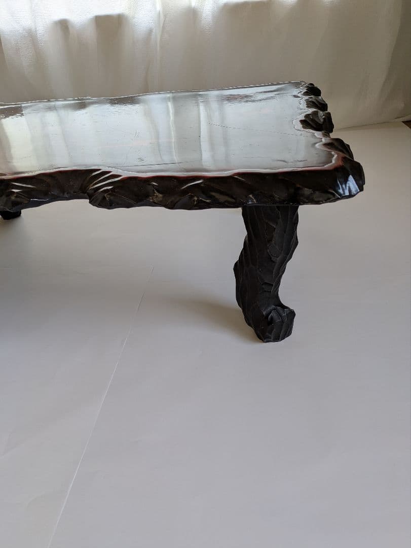 アンティーク朱塗り木製座卓 赤黒コントラスト 脚取り外し可能