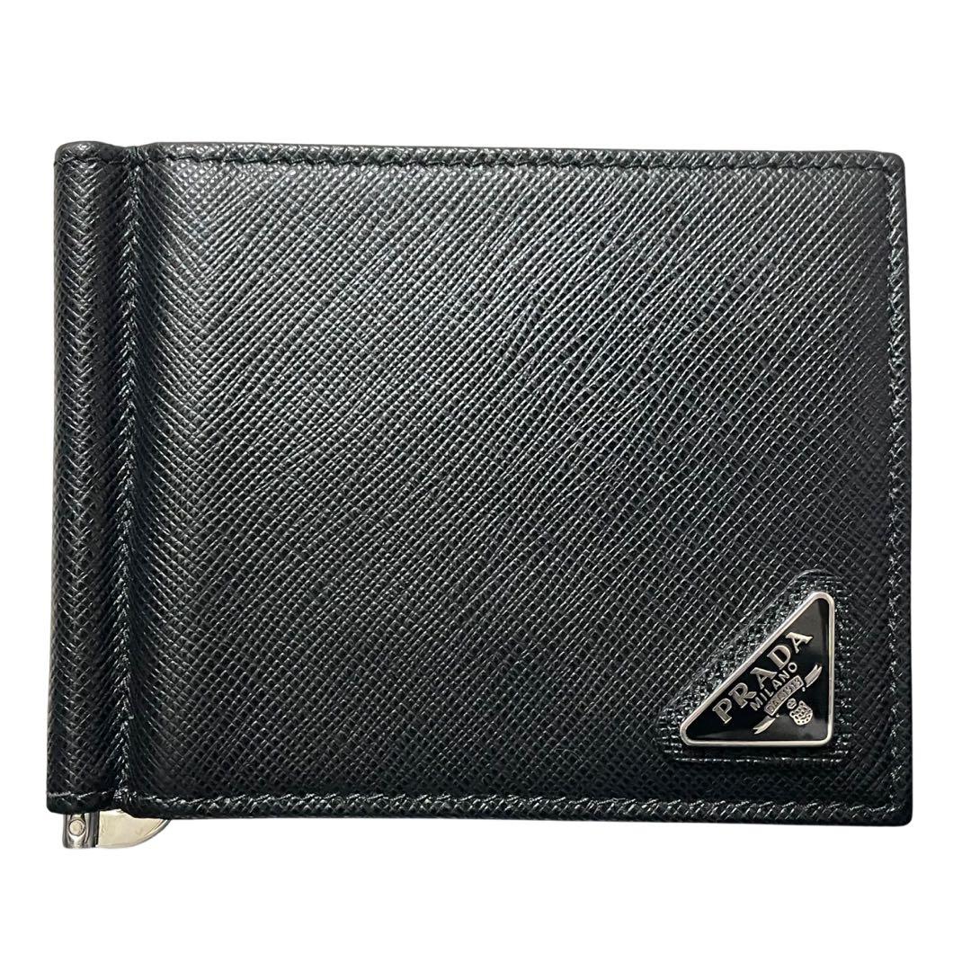 PRADA プラダ サフィアーノ 二つ折りマネークリップ ブラック 三角ロゴ