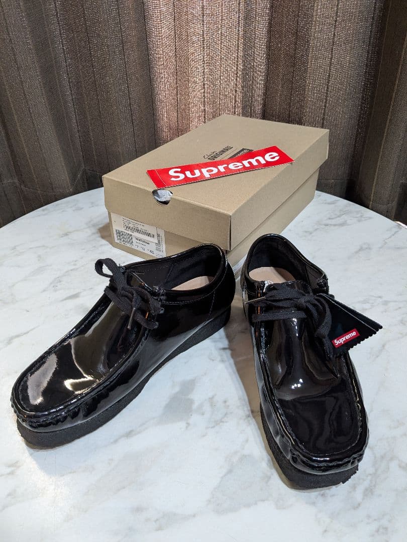 Supreme × Clarks patent leather wallabee