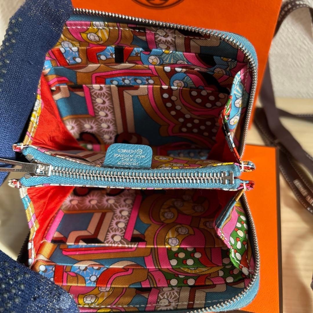 HERMES シルクインコンパクトウォレットブルー系　正規品