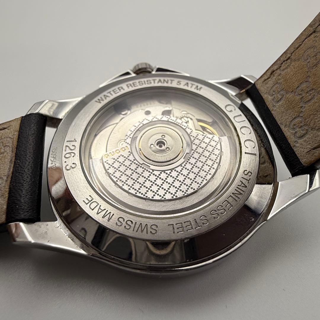 付属品有り GUCCI グッチ 時計 126.3 シルバー 革ベルト スモセコ