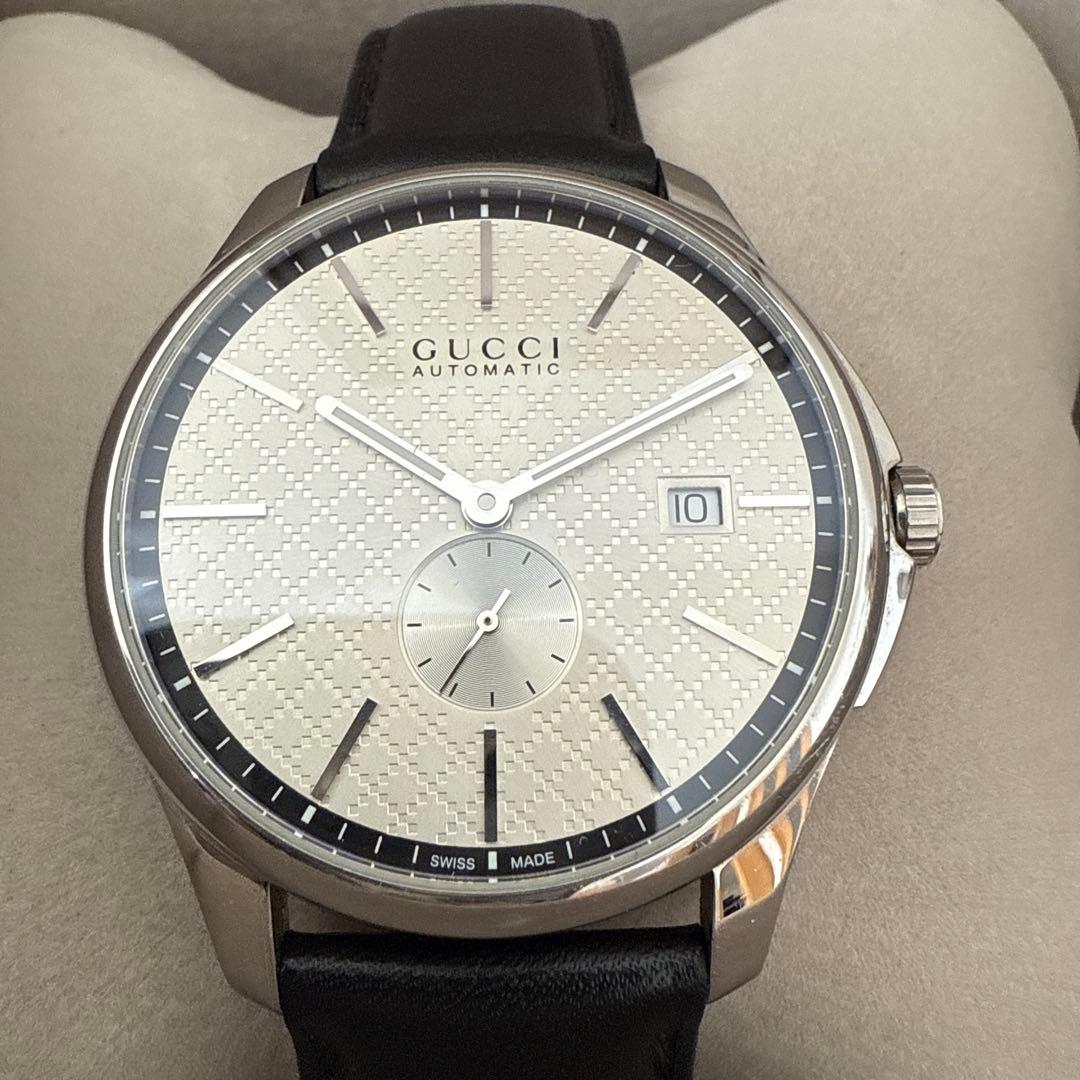 付属品有り GUCCI グッチ 時計 126.3 シルバー 革ベルト スモセコ