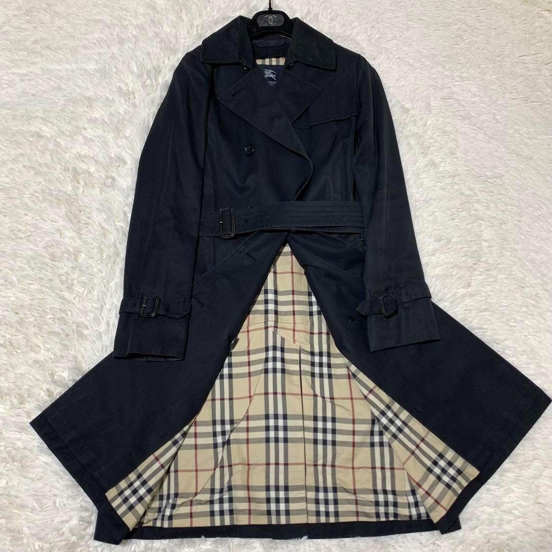 美品　バーバリーロンドン　トレンチコート　ノバチェック　ベルト付き　黒
