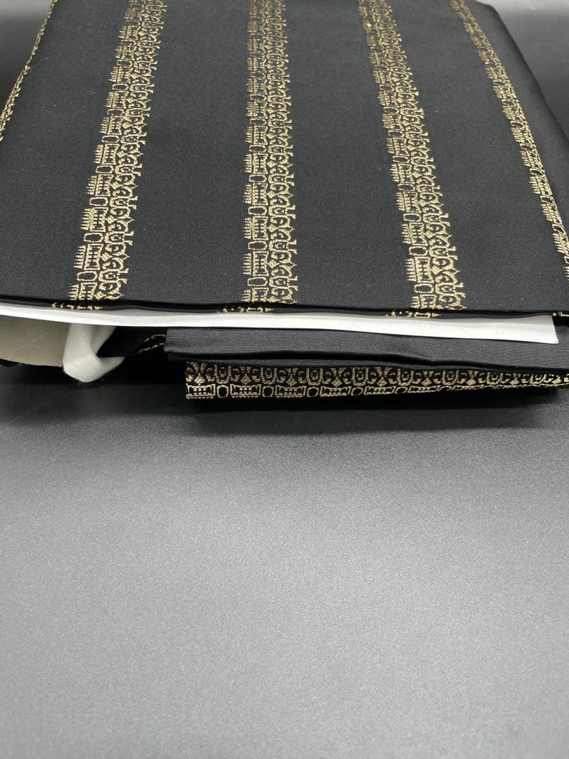 高級　正絹　◇ 作り帯　ワンタッチ　横段　黒地　金糸　幾何学模様　293