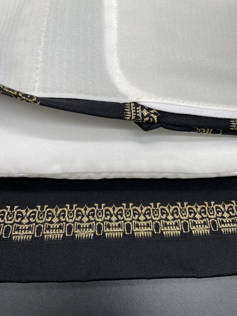 高級　正絹　◇ 作り帯　ワンタッチ　横段　黒地　金糸　幾何学模様　293