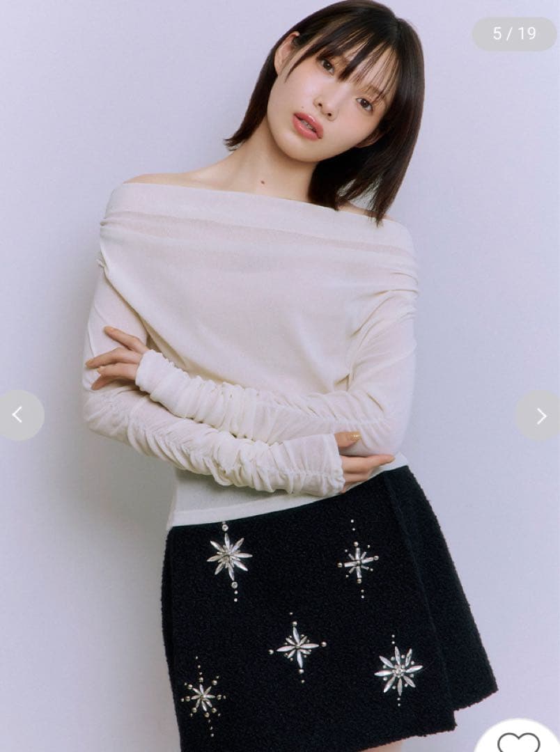 【試着のみ】LILY BROWN スノーフレークビジューミニスカート BLK 1