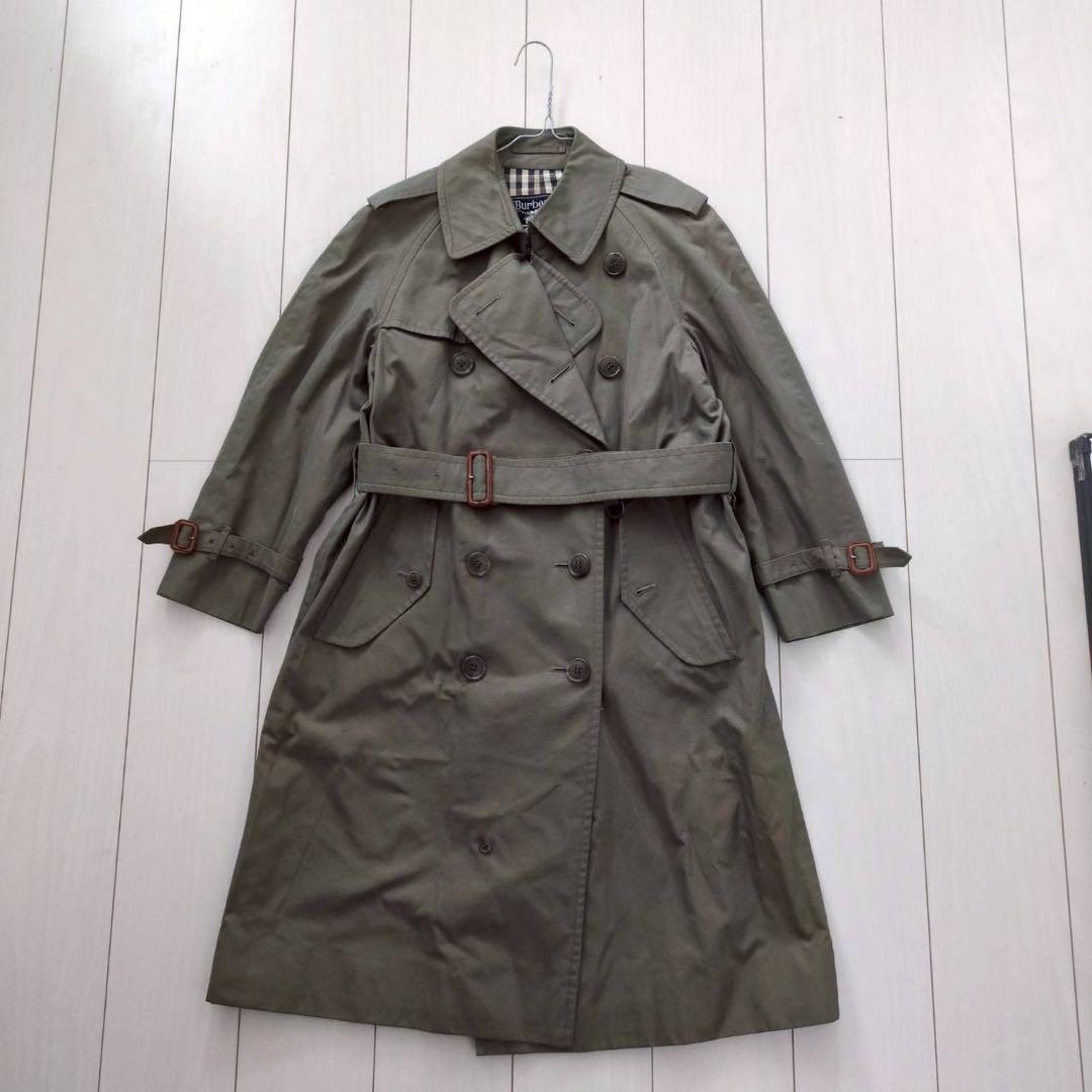 Burberrys ステンカラーコート カーキ 裏地ノバチェック　ベルト付き