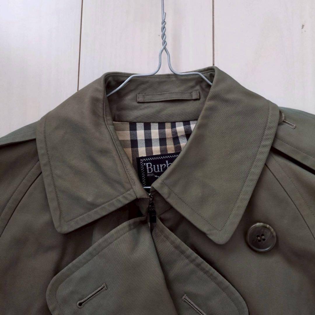 Burberrys ステンカラーコート カーキ 裏地ノバチェック　ベルト付き