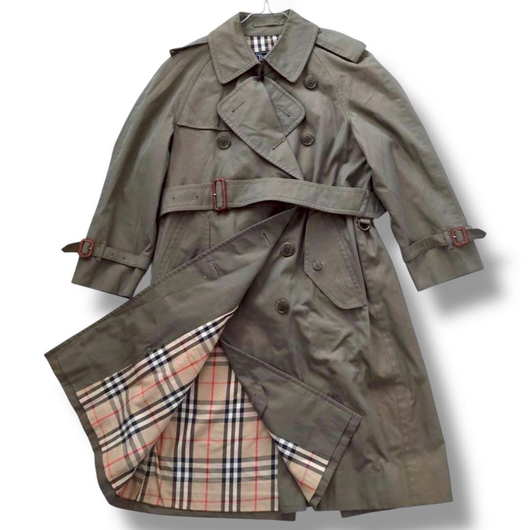 Burberrys ステンカラーコート カーキ 裏地ノバチェック　ベルト付き
