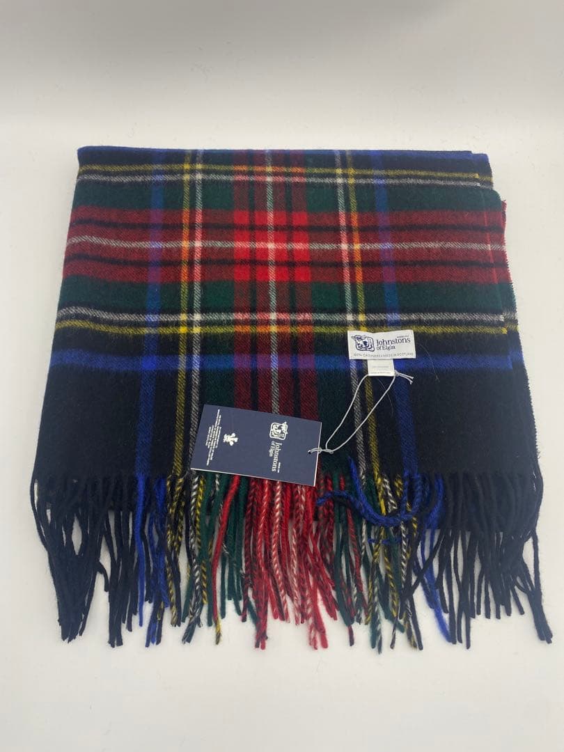 JOHNSTONS ジョンストンズ 大判チェックストール　ブラックスチュワート