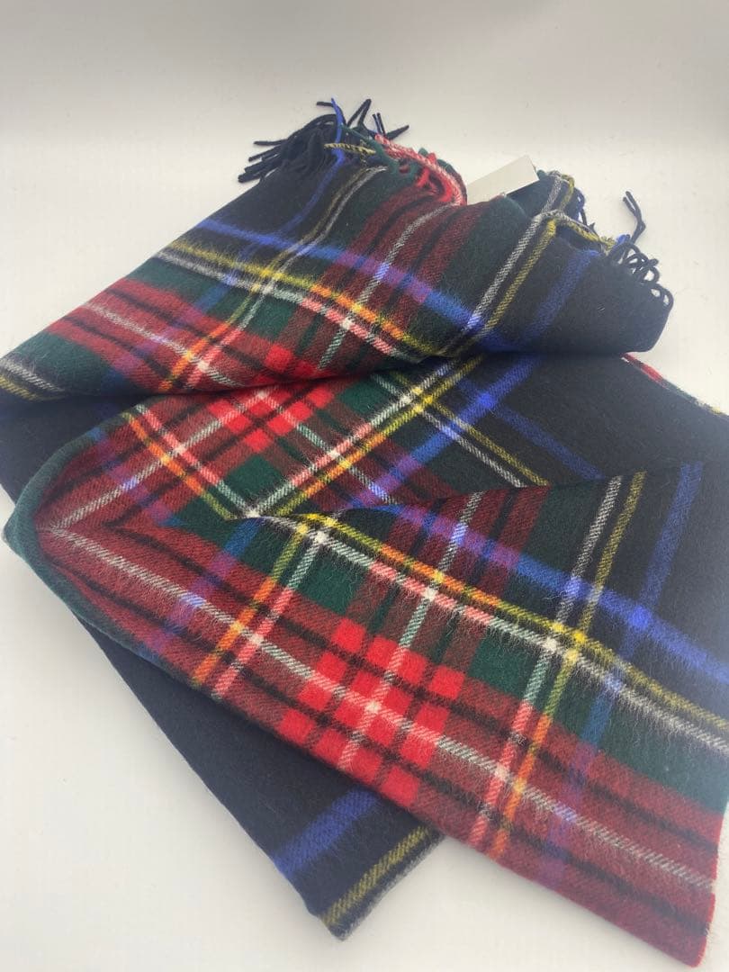 JOHNSTONS ジョンストンズ 大判チェックストール　ブラックスチュワート