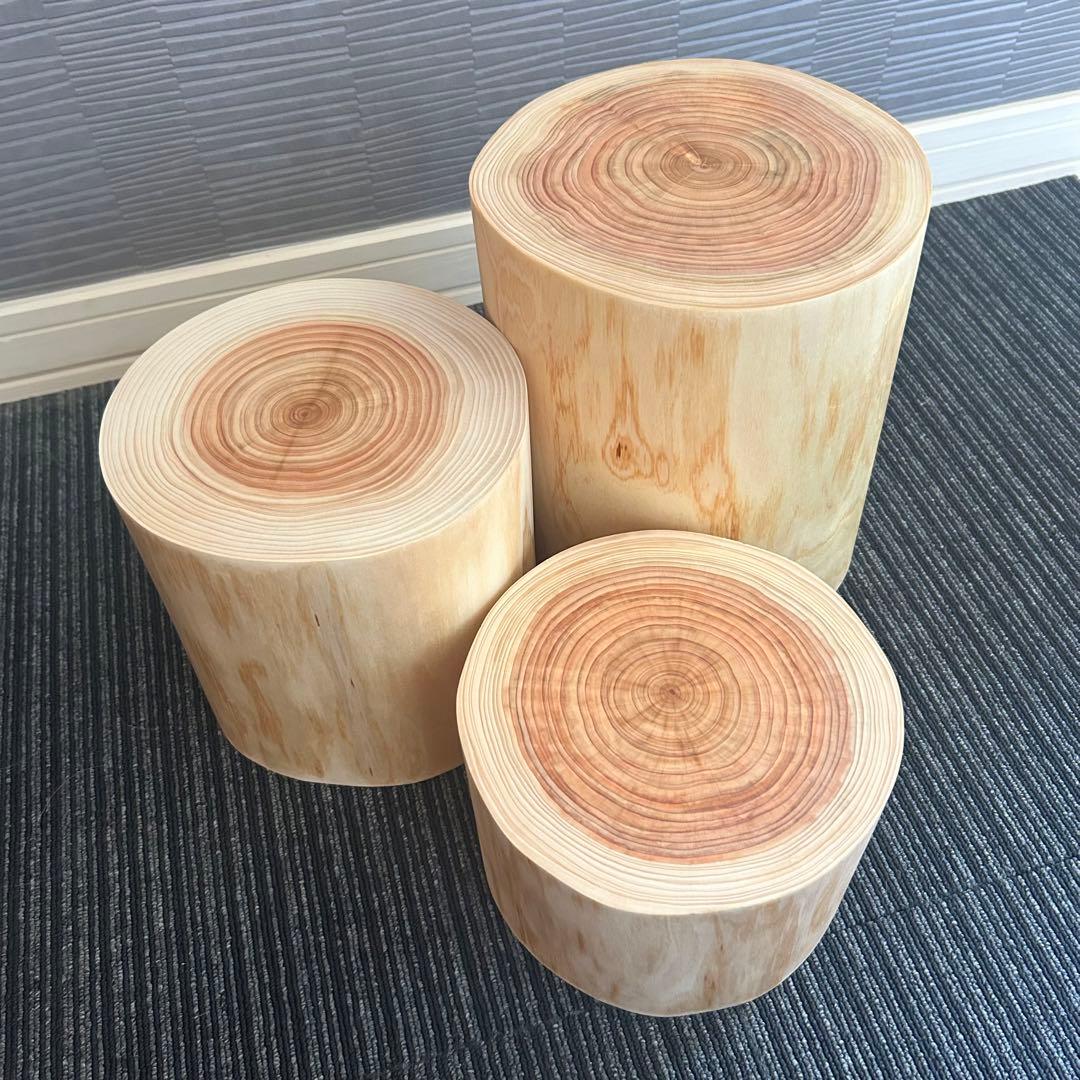 【3点セット】檜の丸太椅子 スツール 天然木 ディスプレイ台 生木No.018