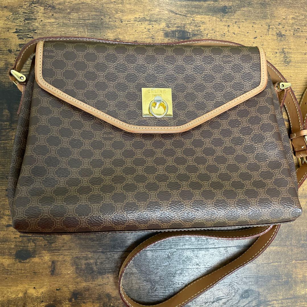 CELINE セリーヌ マカダム Wフラップ 両開き ショルダーバック