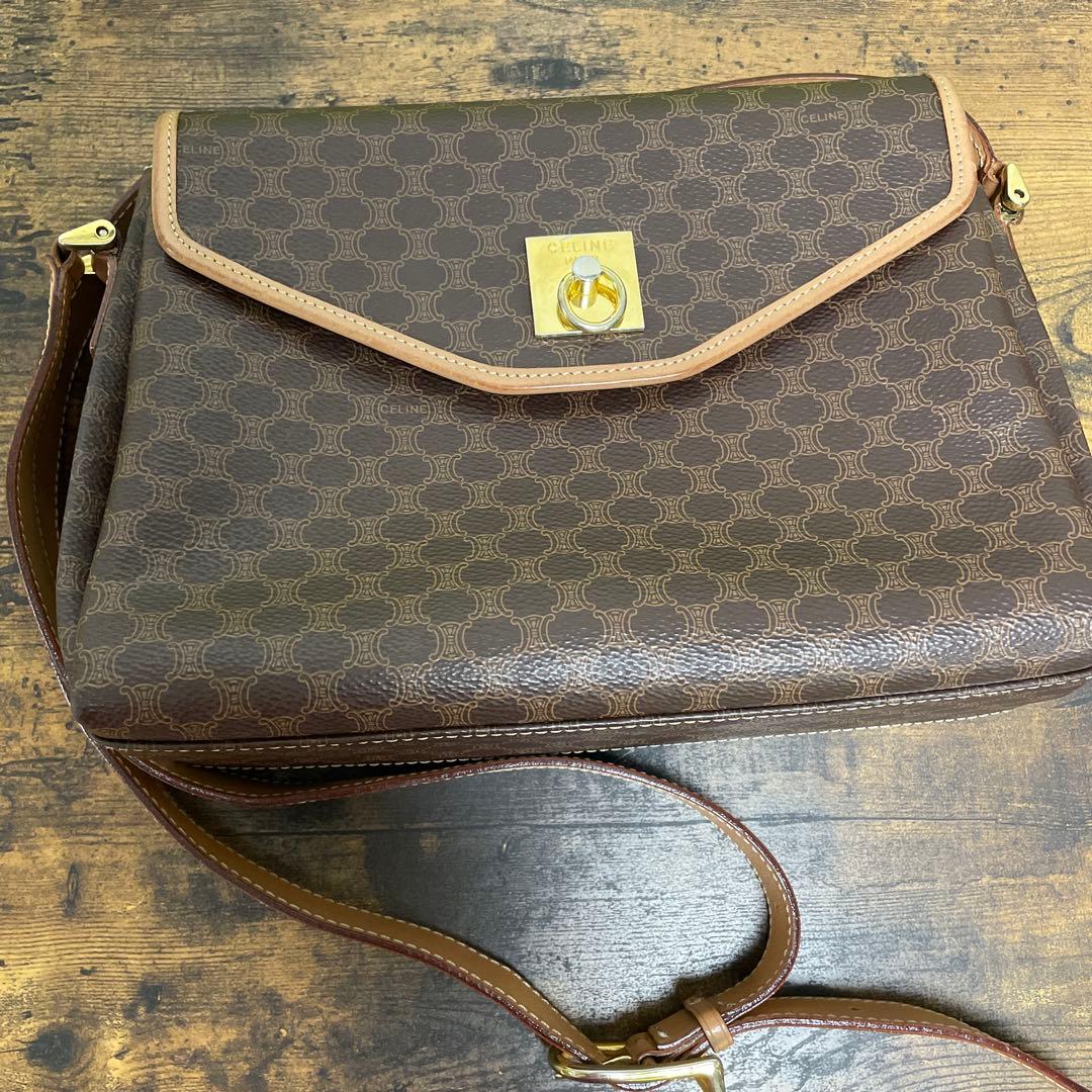 CELINE セリーヌ マカダム Wフラップ 両開き ショルダーバック