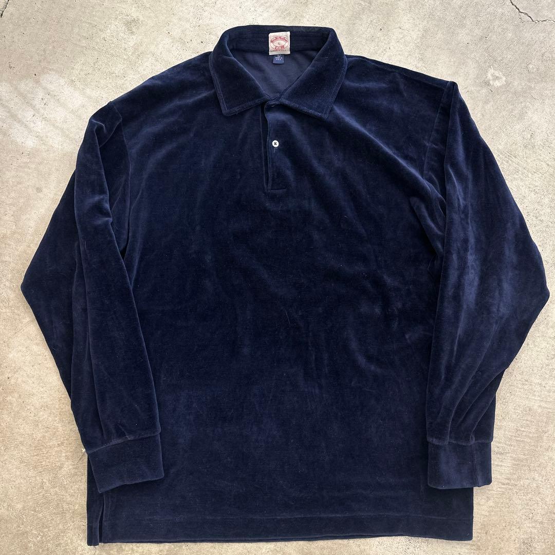 Brooks Brothers ネイビー 長袖ポロシャツ L ベロア　usa製