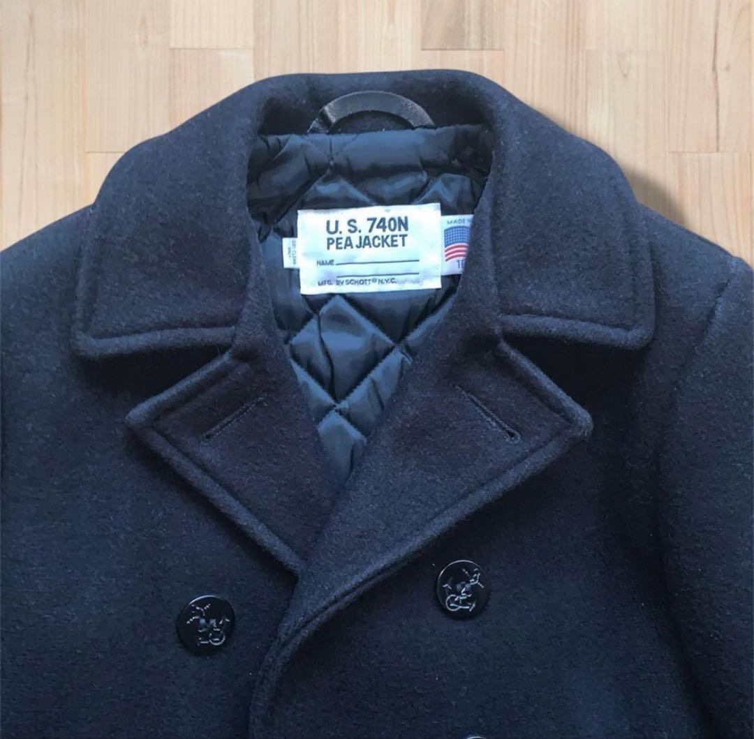 ネイビー ダブルブレスト ウールコート　SCHOTT ショット　ピーコート