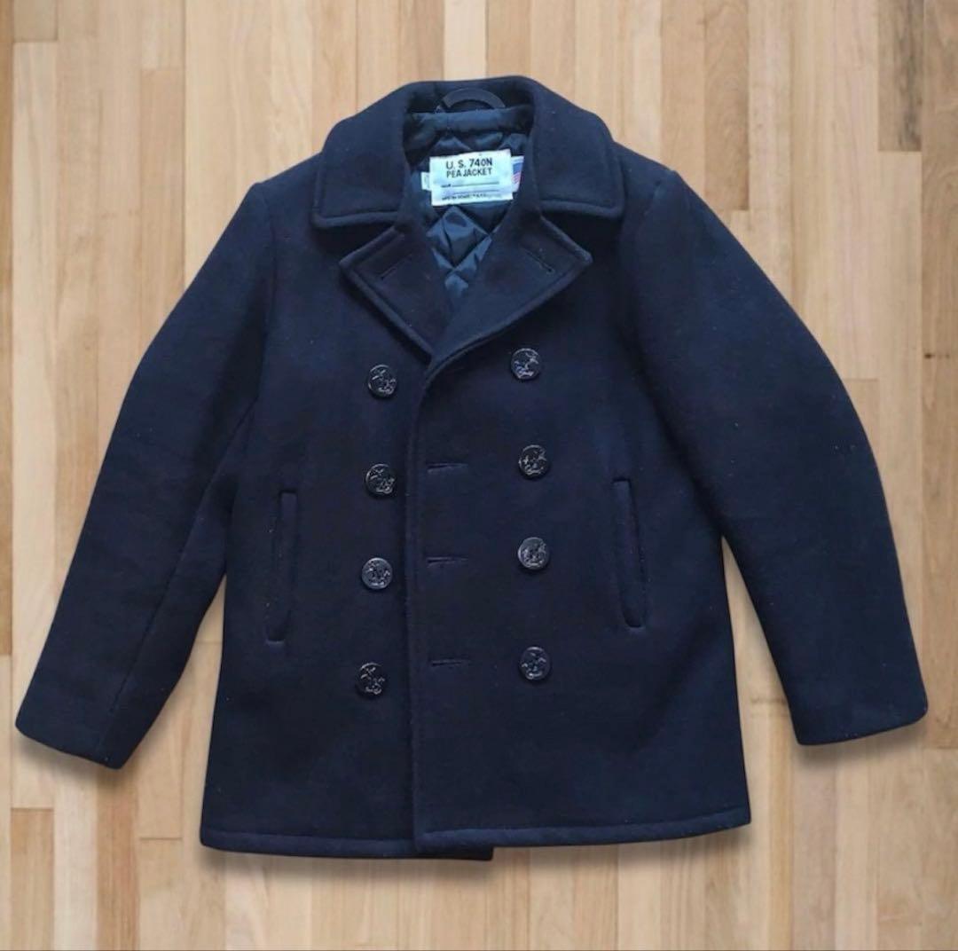 ネイビー ダブルブレスト ウールコート　SCHOTT ショット　ピーコート