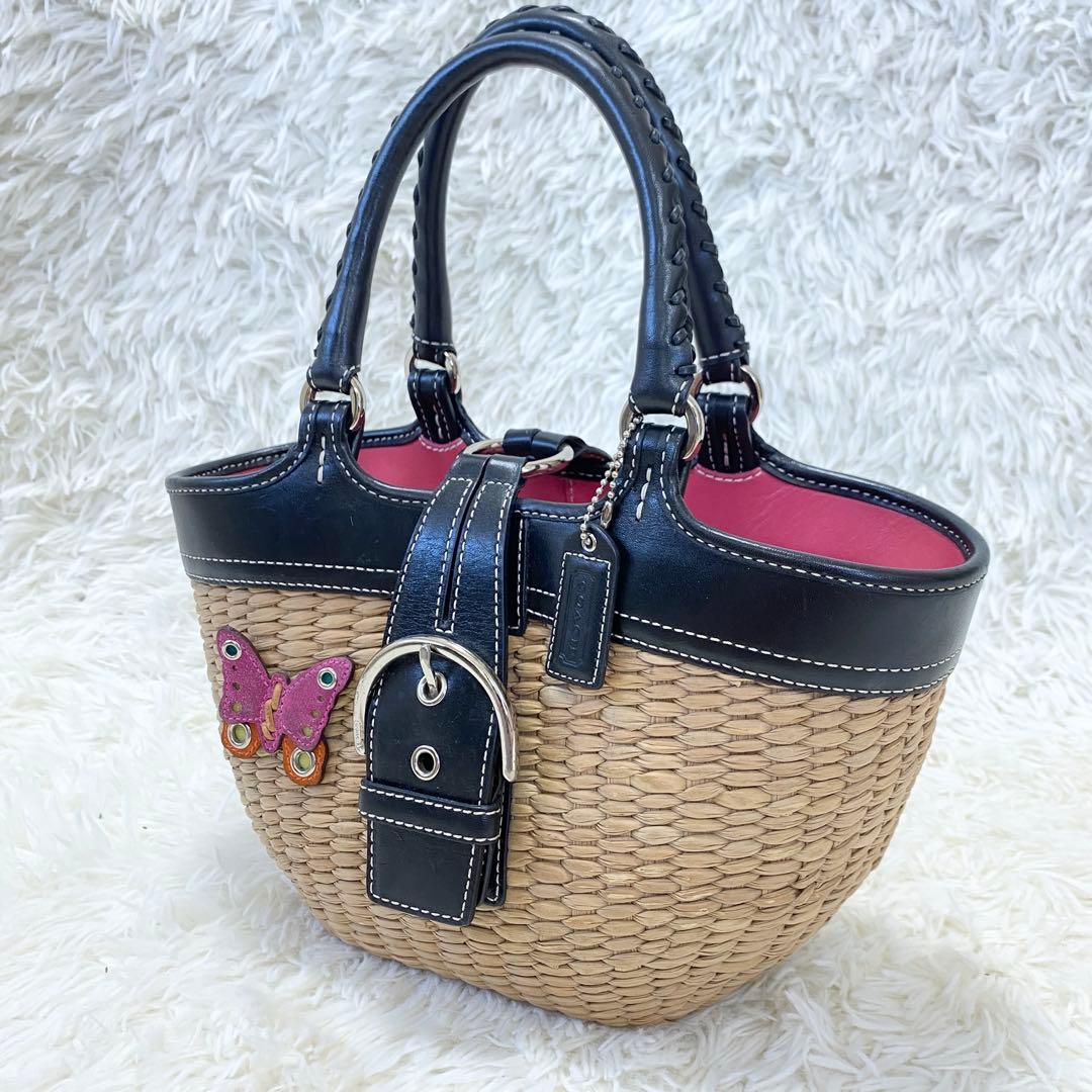 【美品】コーチ　かごバッグ　ハンドバッグ　レザー　蝶