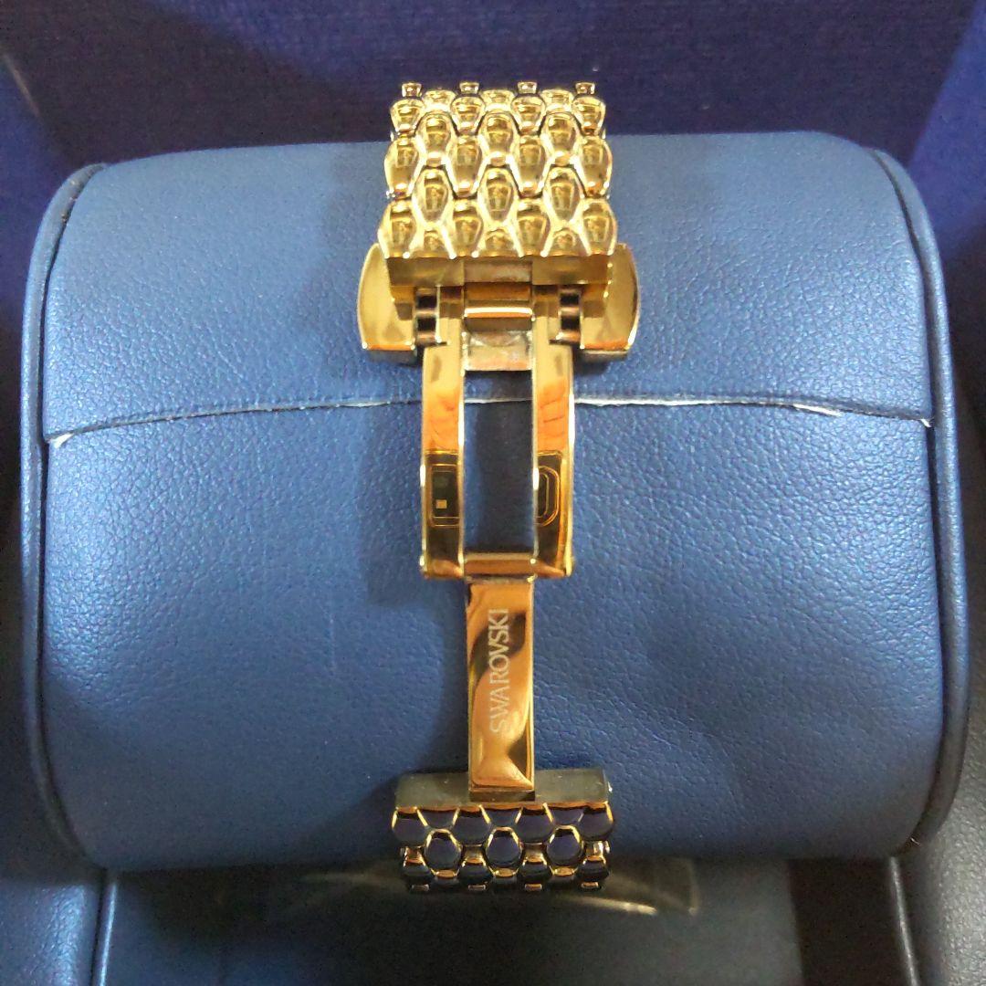 Swarovski ゴールドメタルバンド 青クリスタル 腕時計
