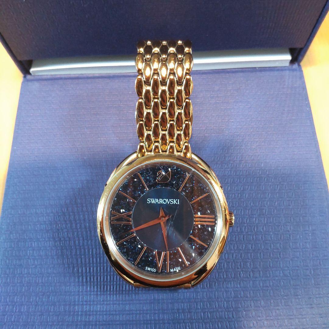 Swarovski ゴールドメタルバンド 青クリスタル 腕時計