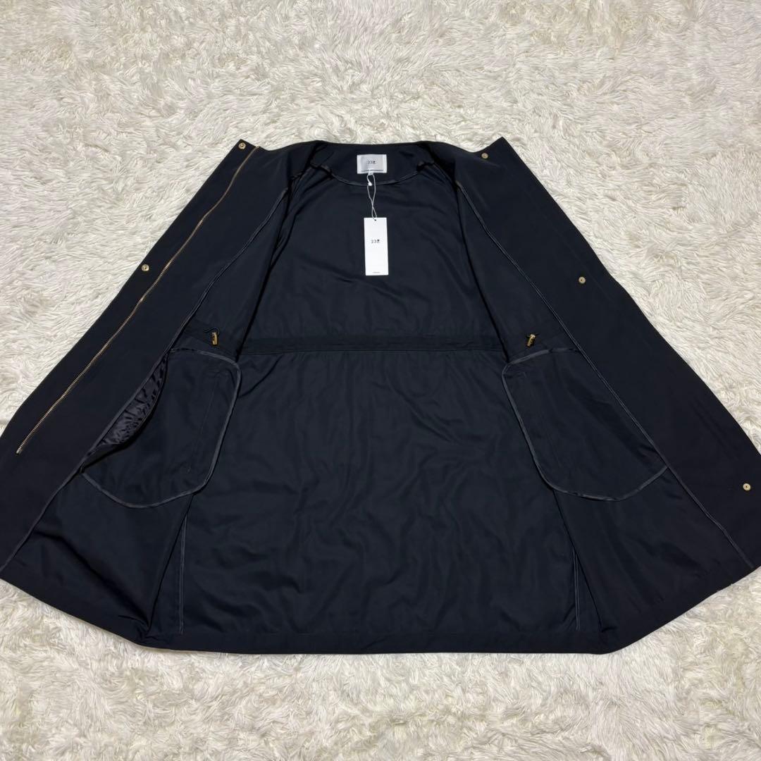 新品タグ付【23区】ライトツイルノーカラーコート　金ボタン　黒　大きいサイズ