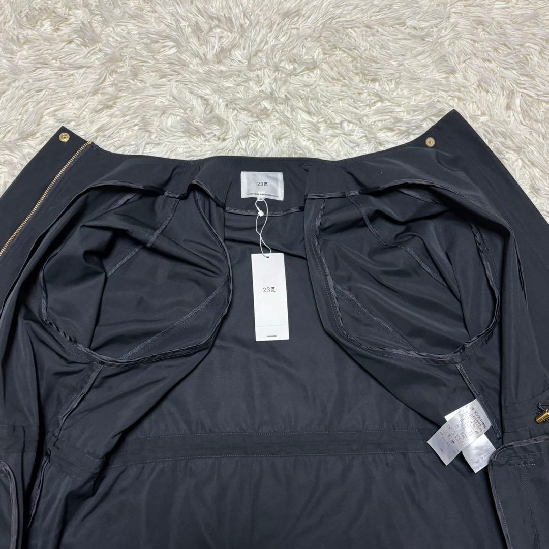 新品タグ付【23区】ライトツイルノーカラーコート　金ボタン　黒　大きいサイズ