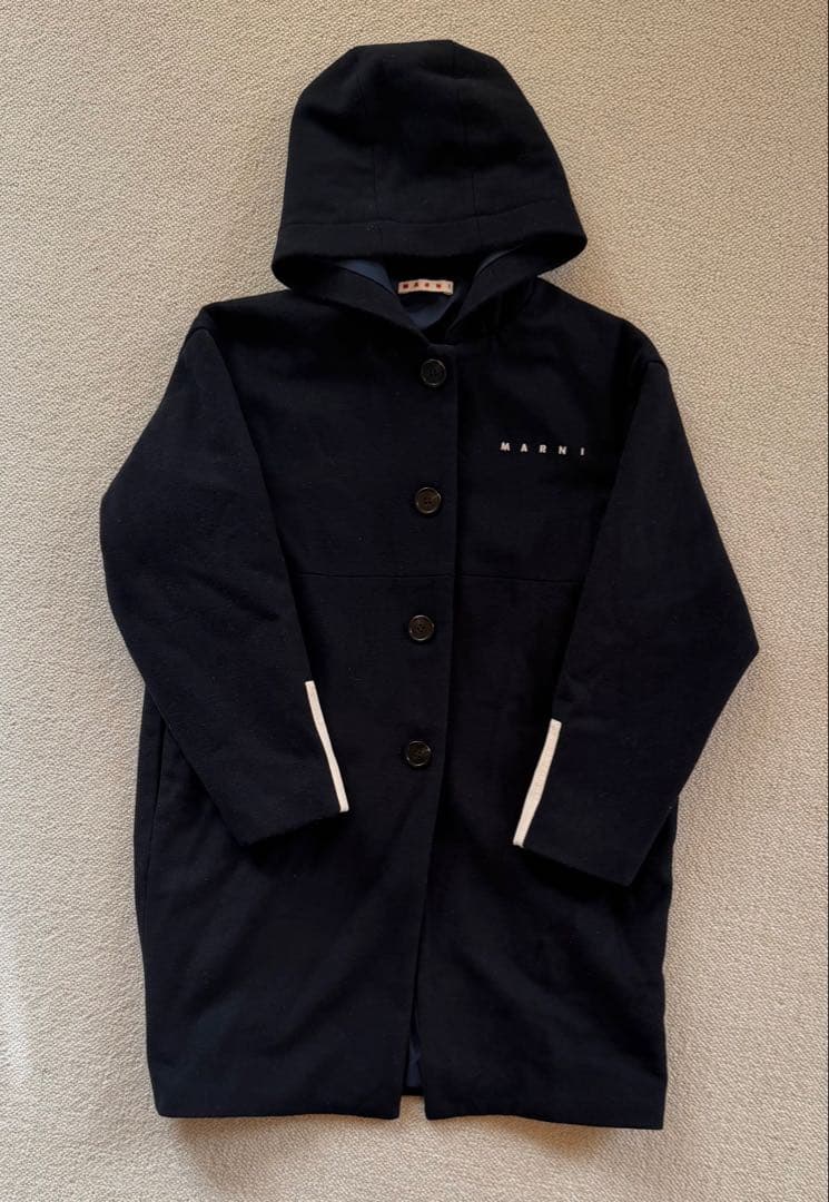 美品 MARNI フード付きネイビーウールコート KIDS 10