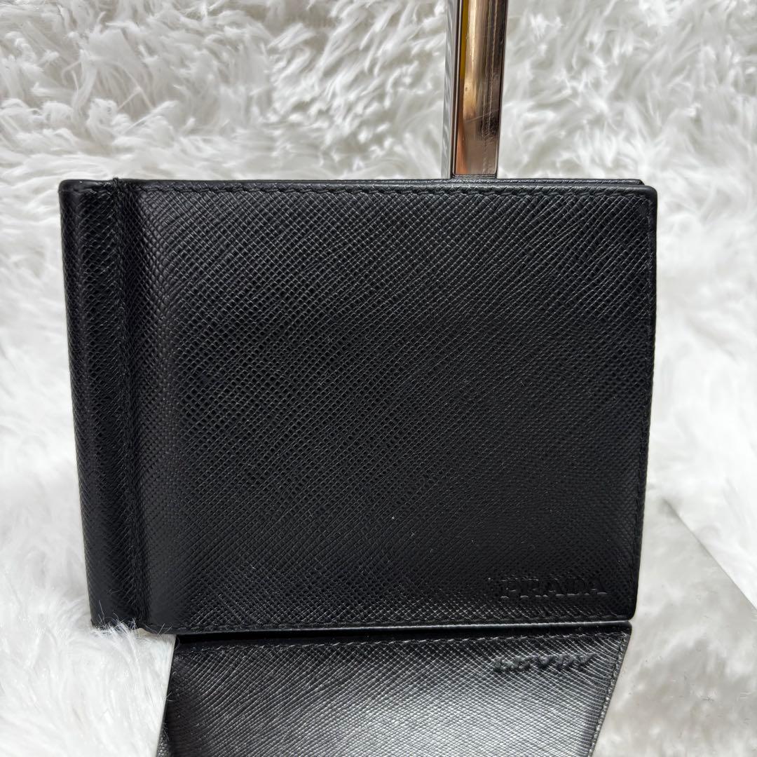 ✨極美品✨ PRADA マネークリップ 型押し サフィアーノレザー ブラック