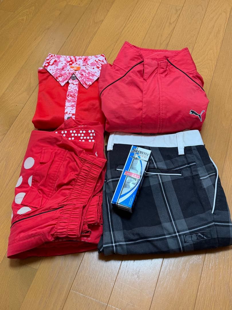 PUMA 赤 ドット柄 レインウェア上下 他 セット