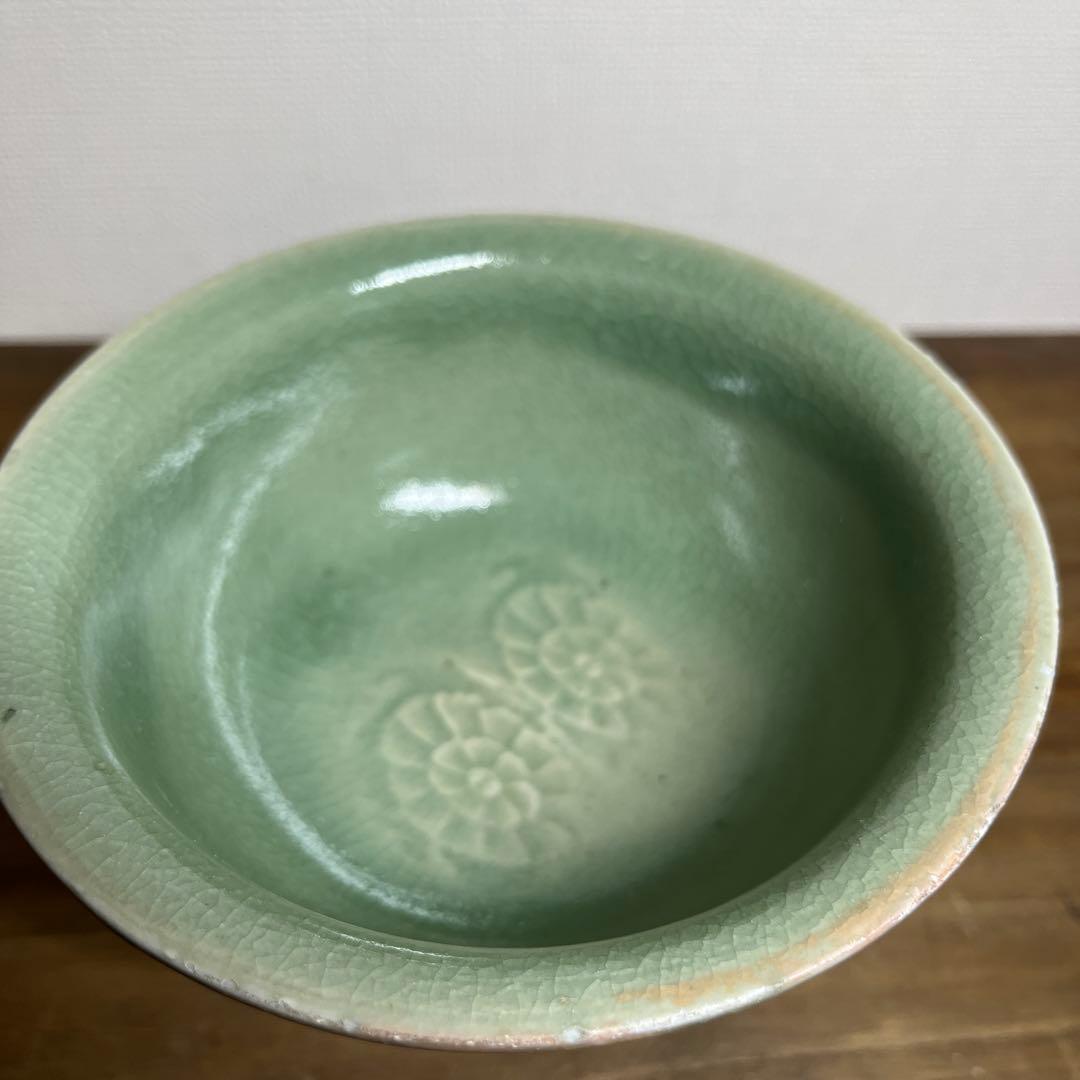 明時代　龍泉窯　青磁高足馬上杯　明