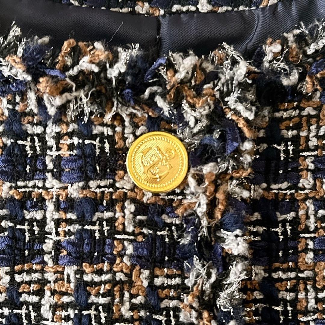 未使用級✨ダーマコレクション ミックスツイードノーカラージャケット 金ボタン M