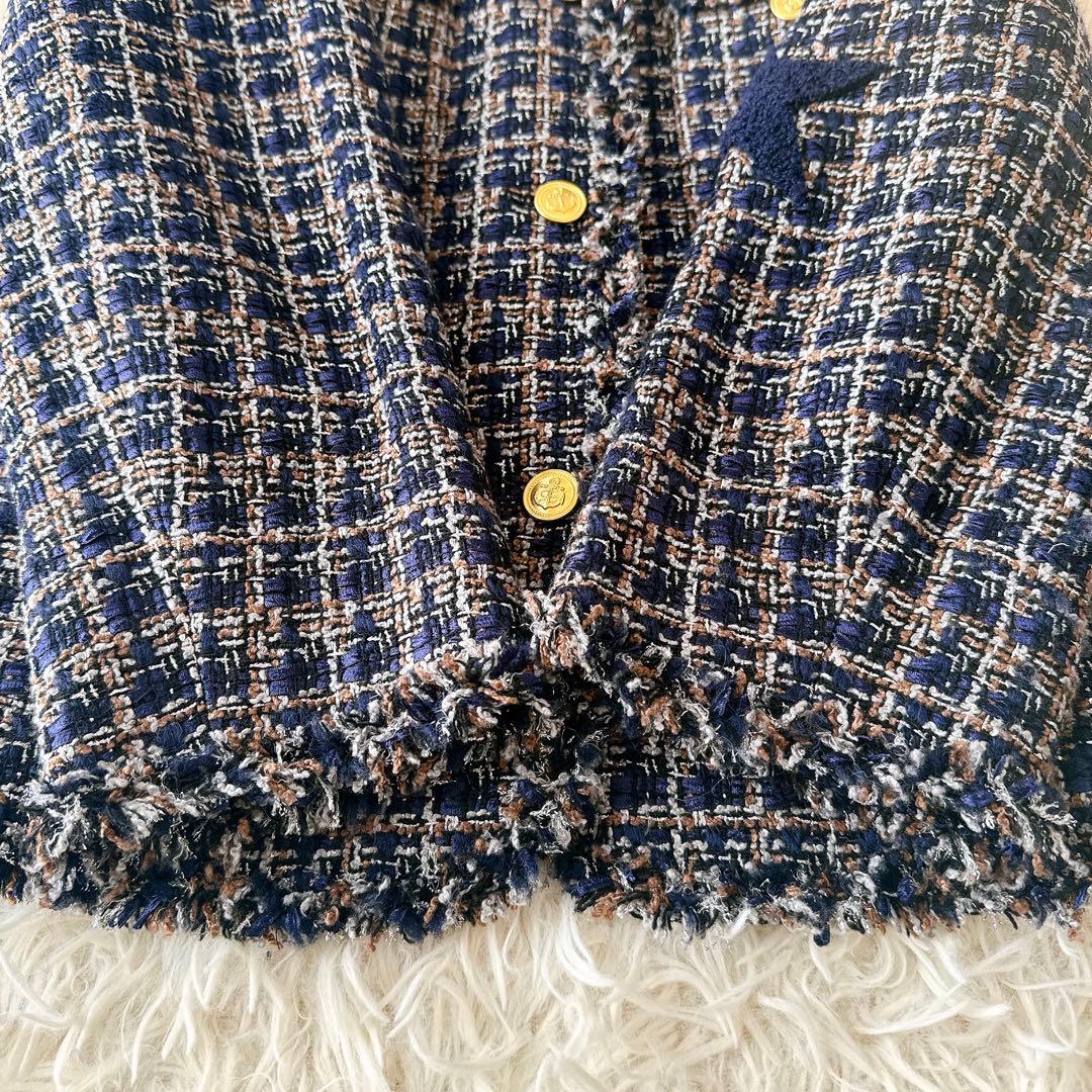未使用級✨ダーマコレクション ミックスツイードノーカラージャケット 金ボタン M