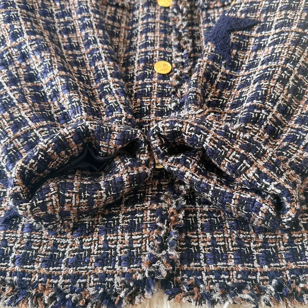 未使用級✨ダーマコレクション ミックスツイードノーカラージャケット 金ボタン M