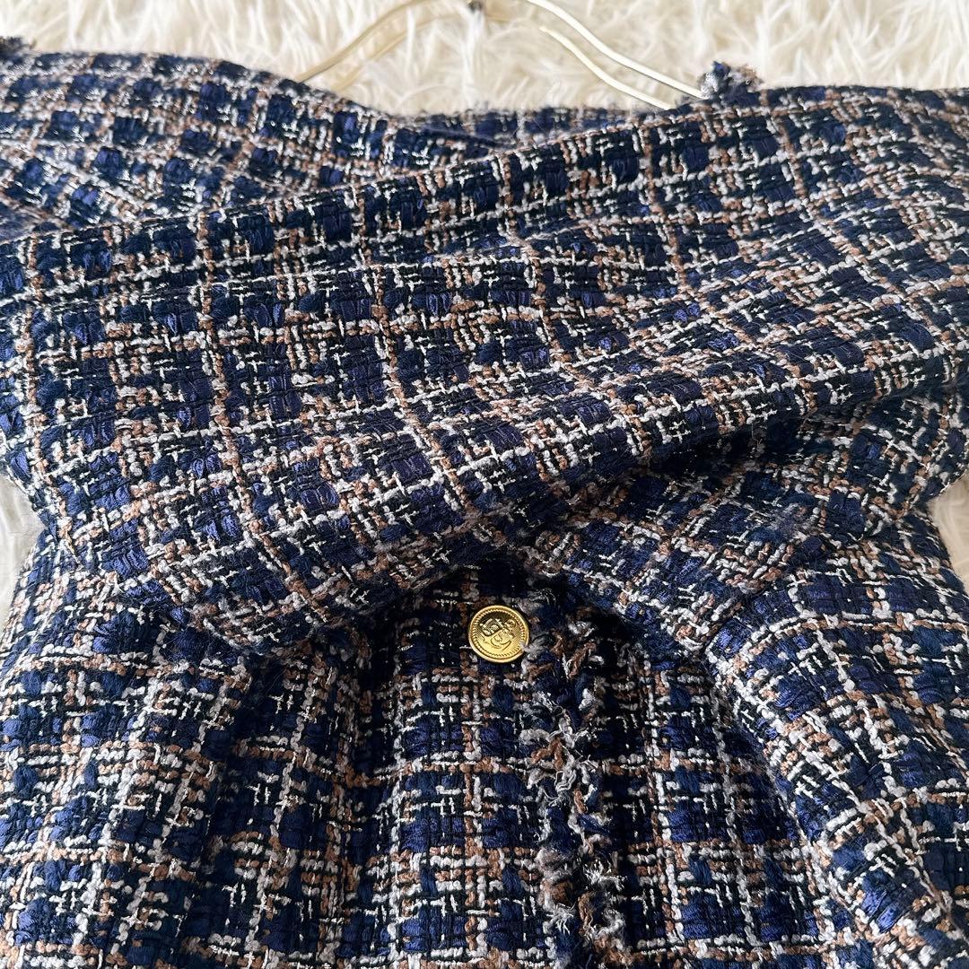 未使用級✨ダーマコレクション ミックスツイードノーカラージャケット 金ボタン M