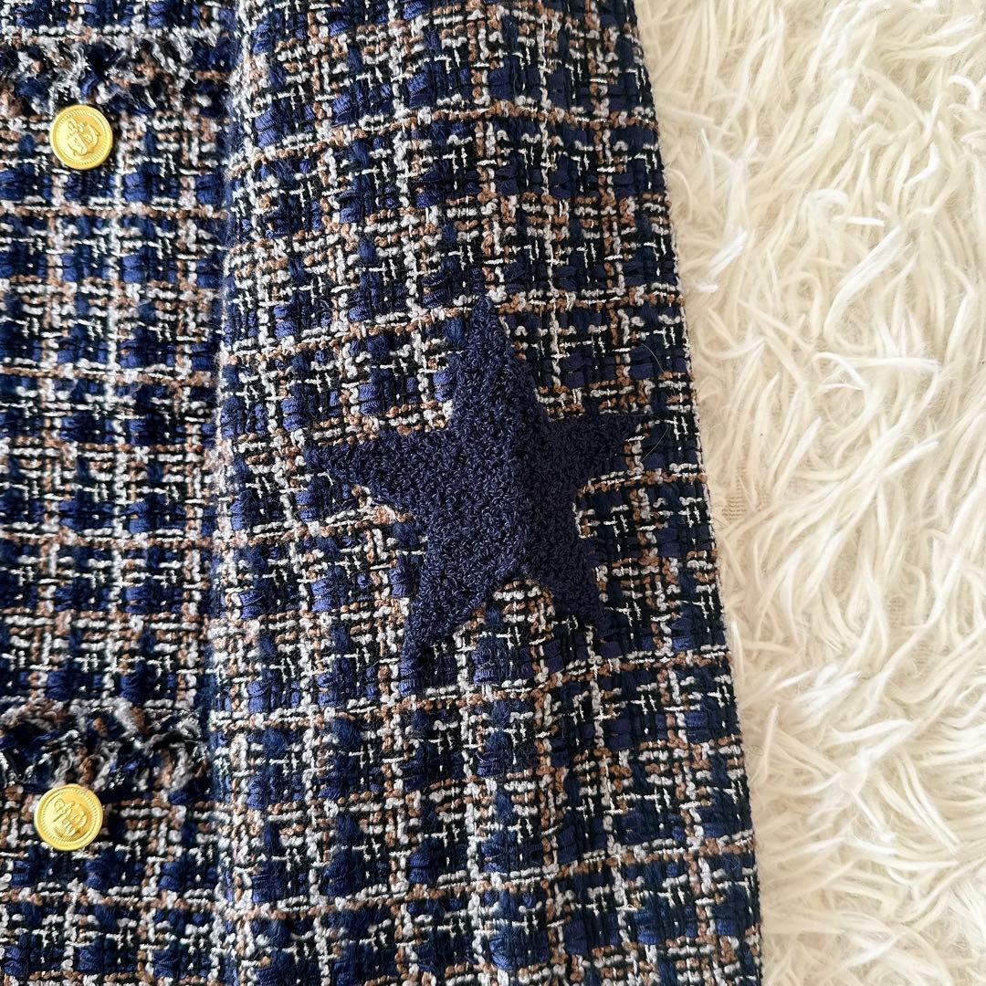 未使用級✨ダーマコレクション ミックスツイードノーカラージャケット 金ボタン M