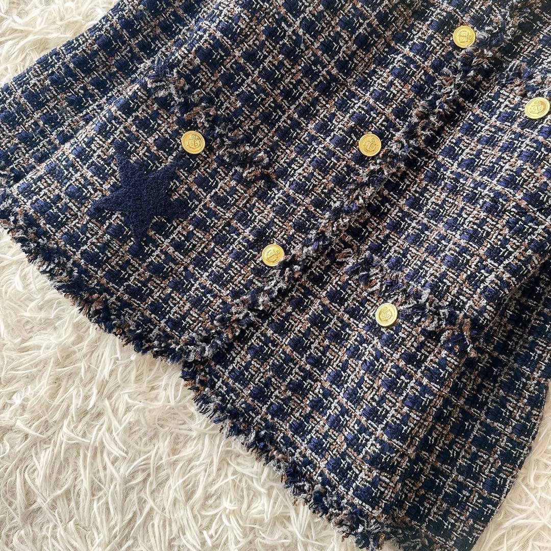 未使用級✨ダーマコレクション ミックスツイードノーカラージャケット 金ボタン M