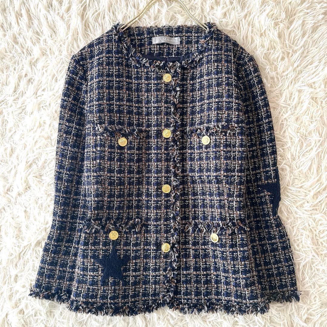 未使用級✨ダーマコレクション ミックスツイードノーカラージャケット 金ボタン M