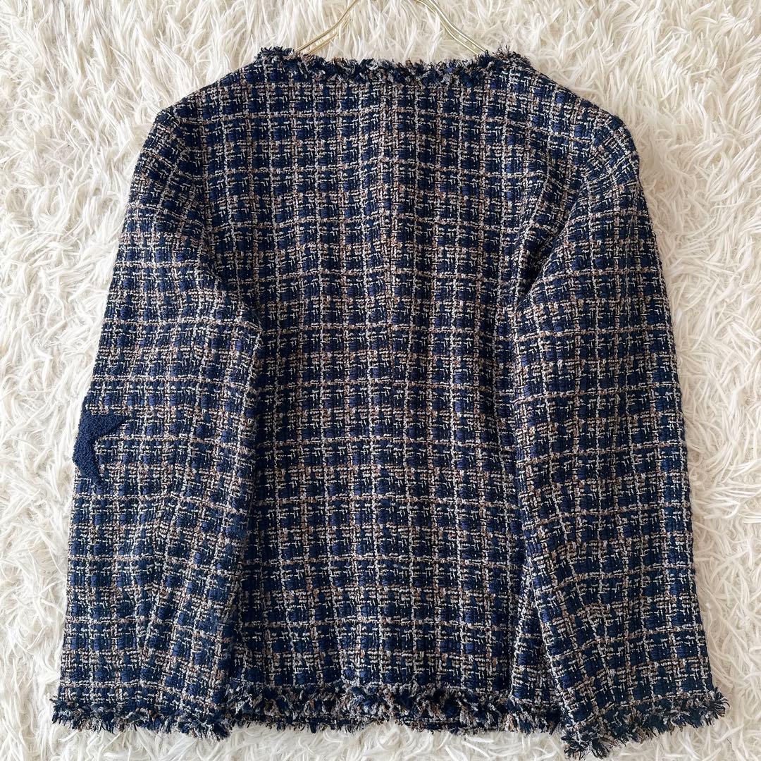 未使用級✨ダーマコレクション ミックスツイードノーカラージャケット 金ボタン M