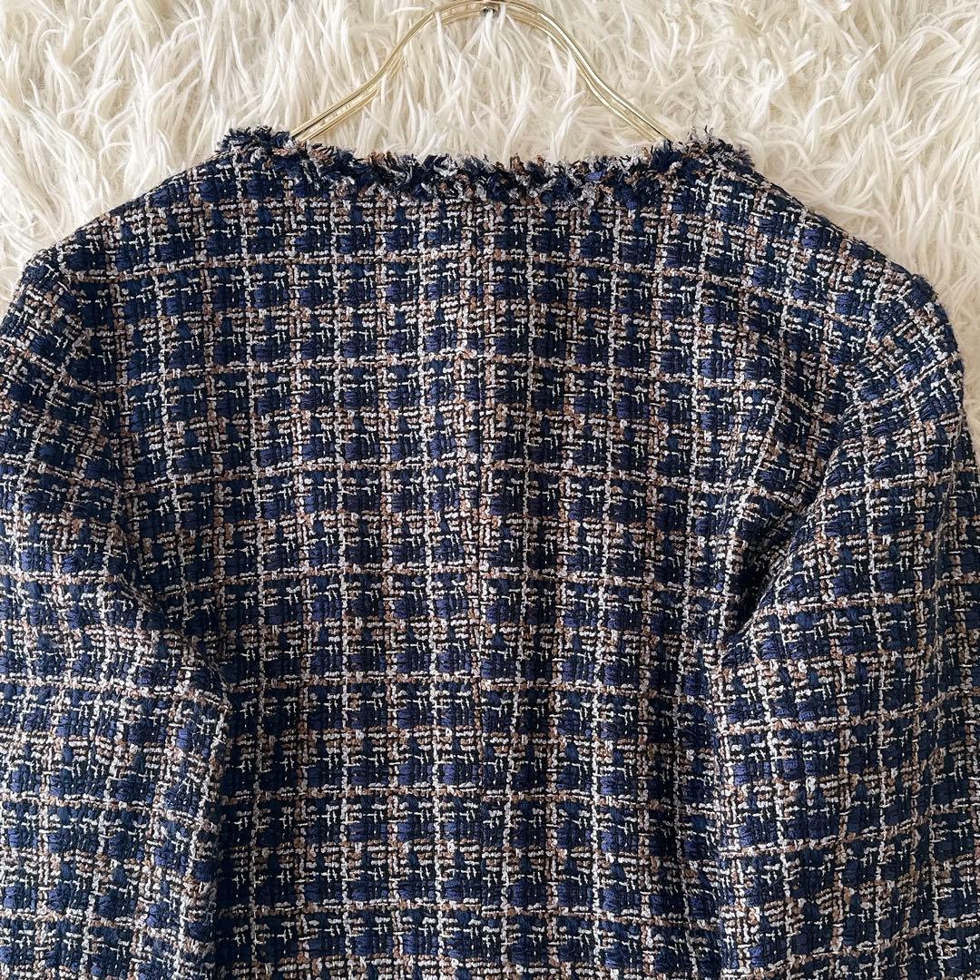未使用級✨ダーマコレクション ミックスツイードノーカラージャケット 金ボタン M