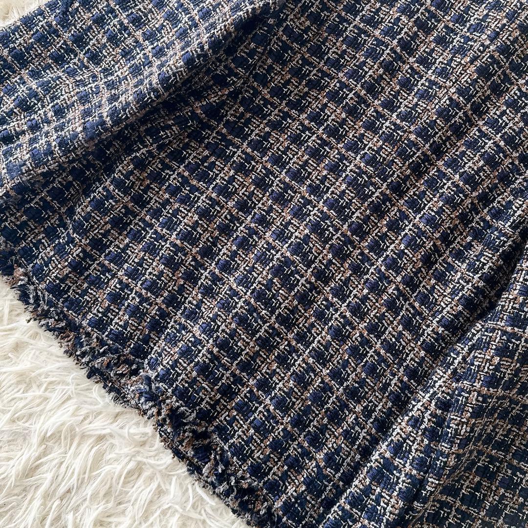 未使用級✨ダーマコレクション ミックスツイードノーカラージャケット 金ボタン M