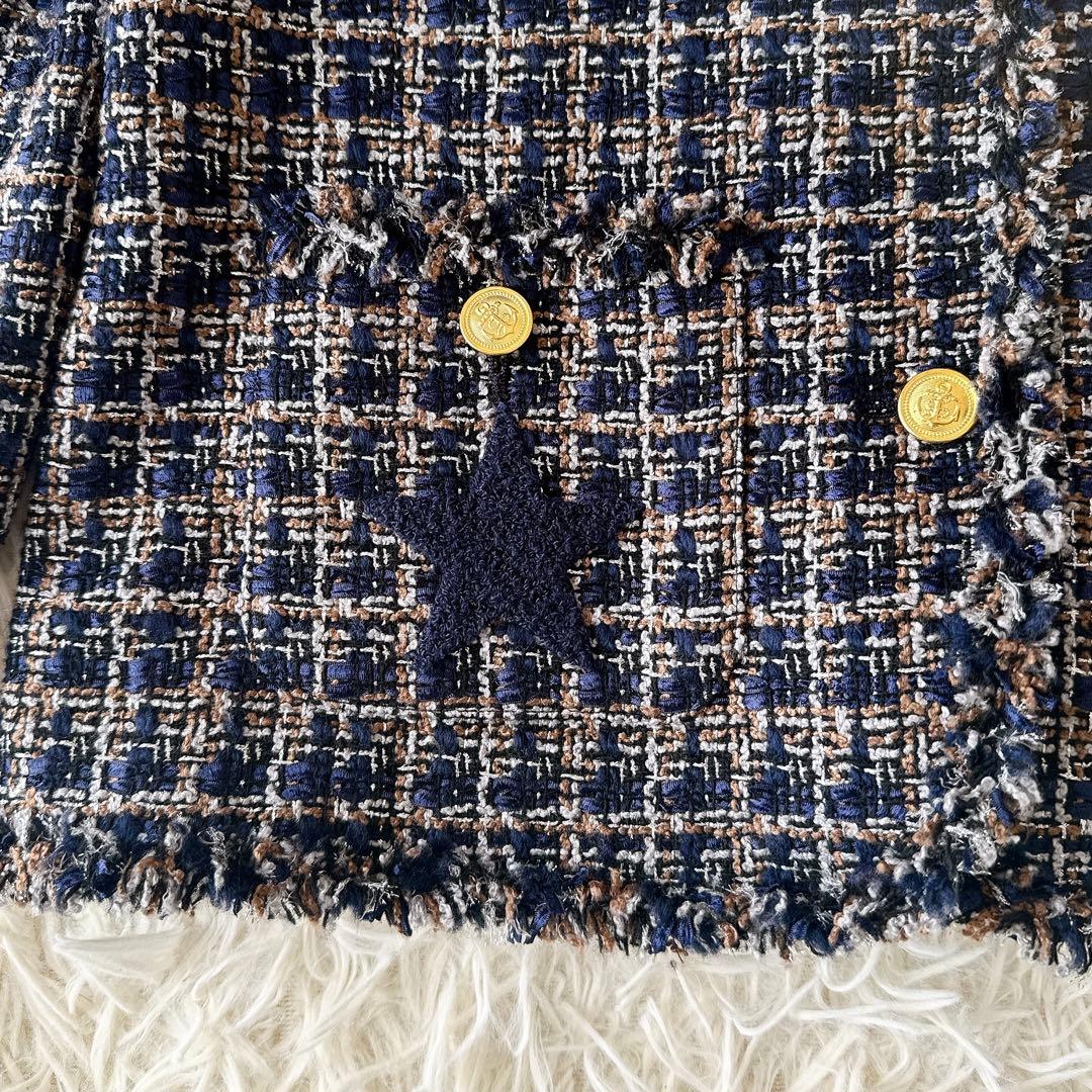 未使用級✨ダーマコレクション ミックスツイードノーカラージャケット 金ボタン M