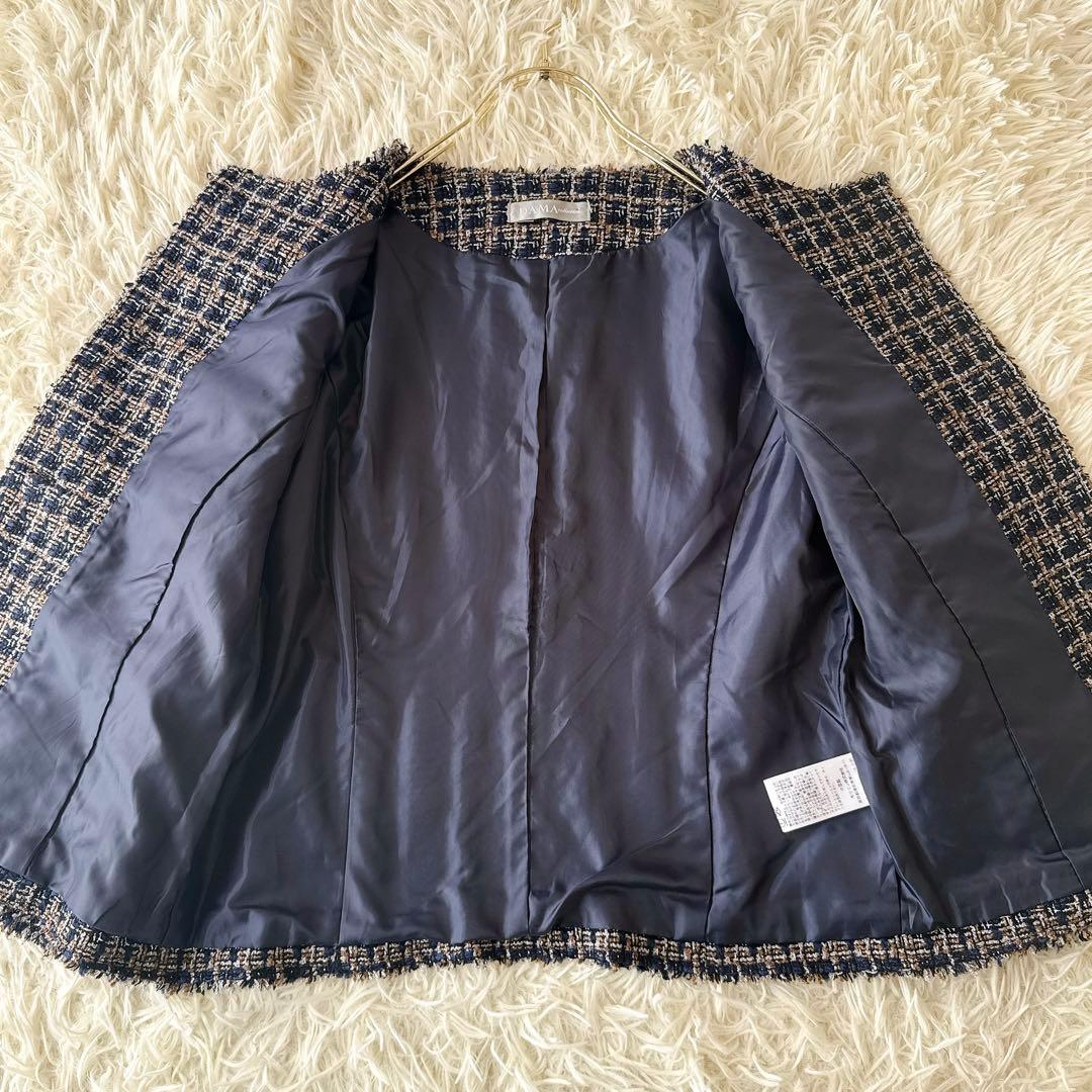 未使用級✨ダーマコレクション ミックスツイードノーカラージャケット 金ボタン M