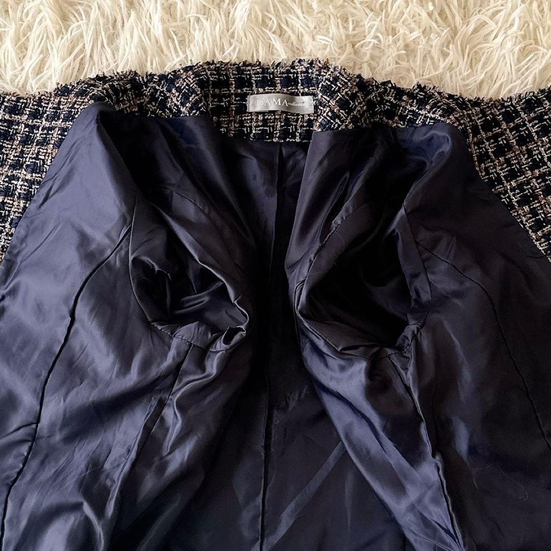 未使用級✨ダーマコレクション ミックスツイードノーカラージャケット 金ボタン M