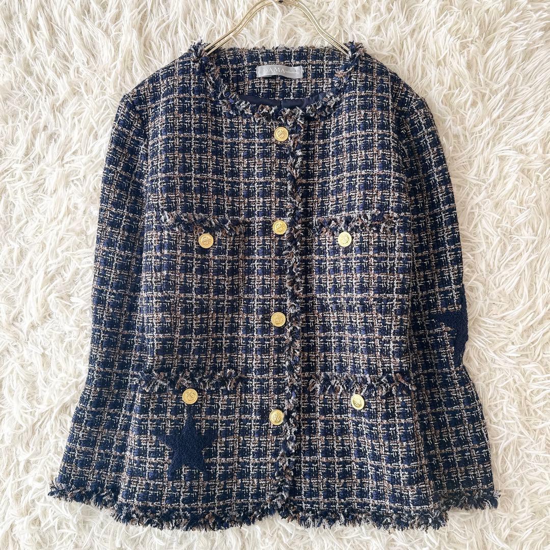 未使用級✨ダーマコレクション ミックスツイードノーカラージャケット 金ボタン M