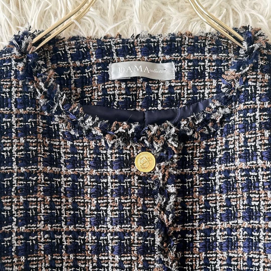 未使用級✨ダーマコレクション ミックスツイードノーカラージャケット 金ボタン M