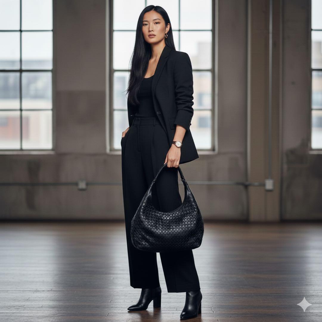 ボッテガヴェネタ カンパーナ ショルダーバッグ イントレチャート ミラー付き 黒