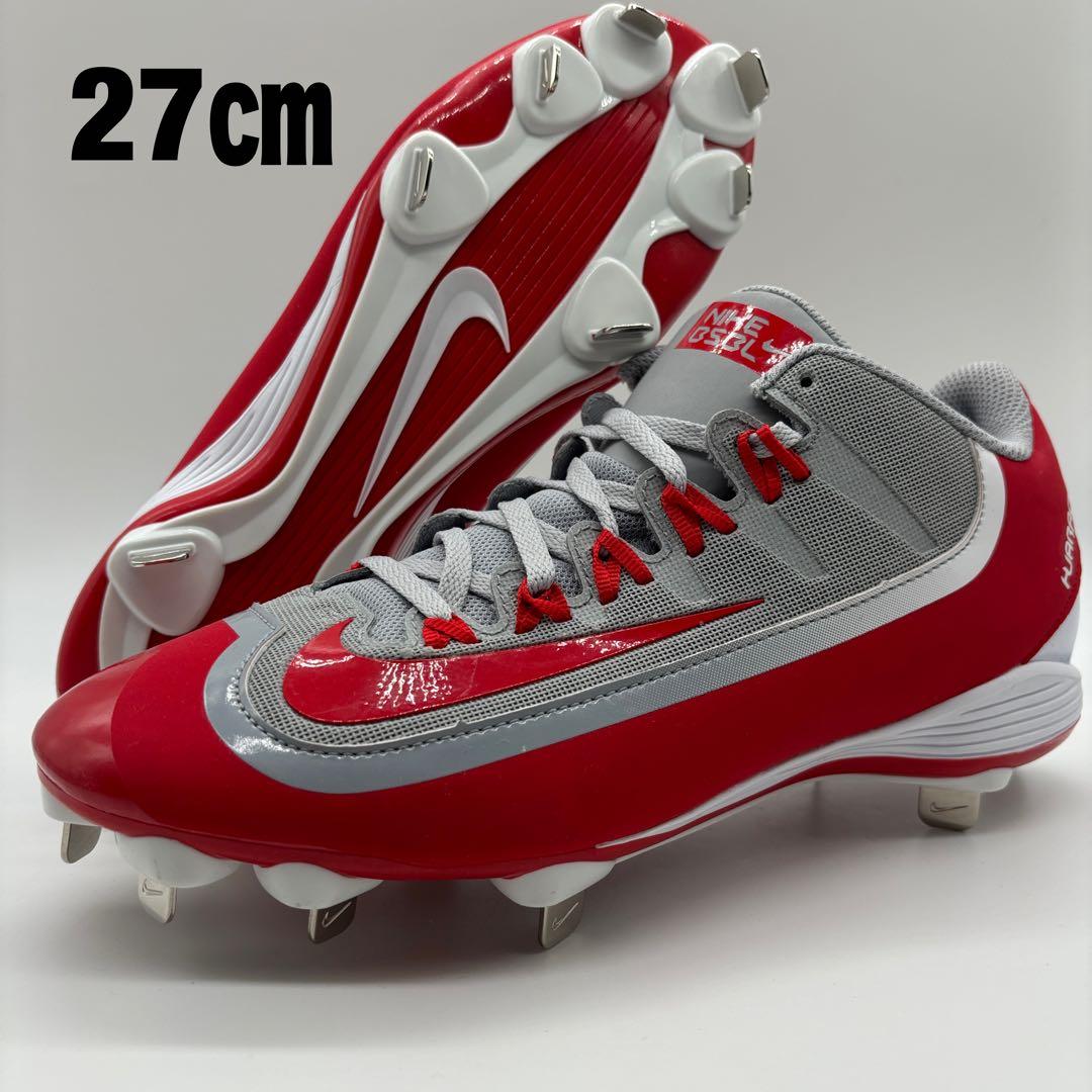 NIKE 野球　スパイク　金具　レッド グレー 赤 27㎝ ローカット 軽量