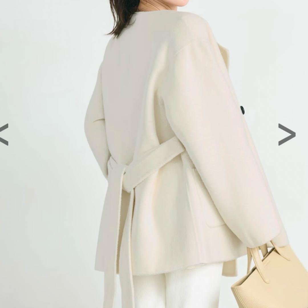 【basement online】ノーカラー2WAYリバーミドルコート