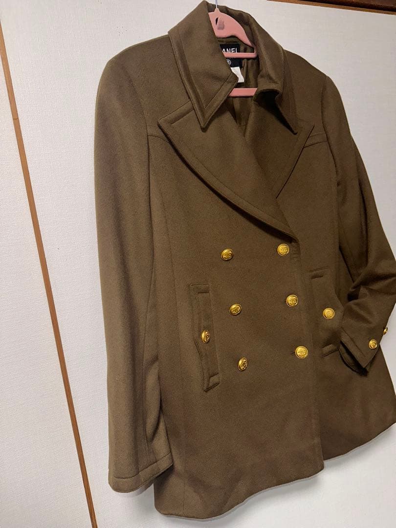 CHANEL ブラウン カシミヤ100%ウール ピーコート ゴールドボタン42